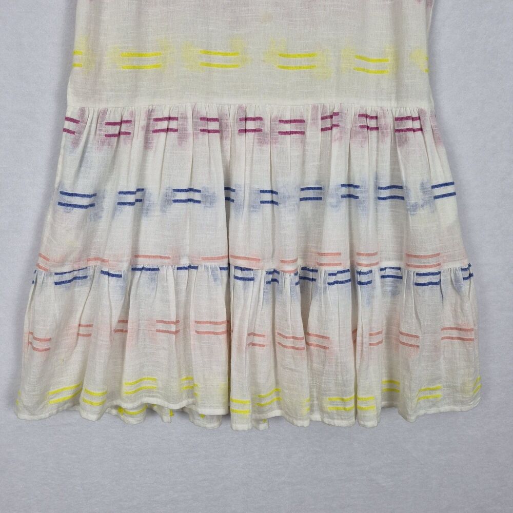 Tuckernuck Oliphant Shirt Dress Large Tiered White Colorful Striped Cotton Boho - Picture 4 of 8